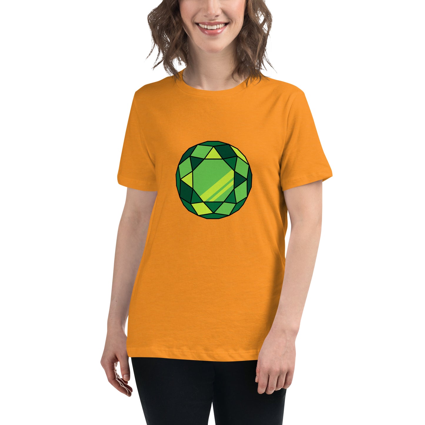 Women's Relaxed T-shirt - Diamonds & stones - Round gem green