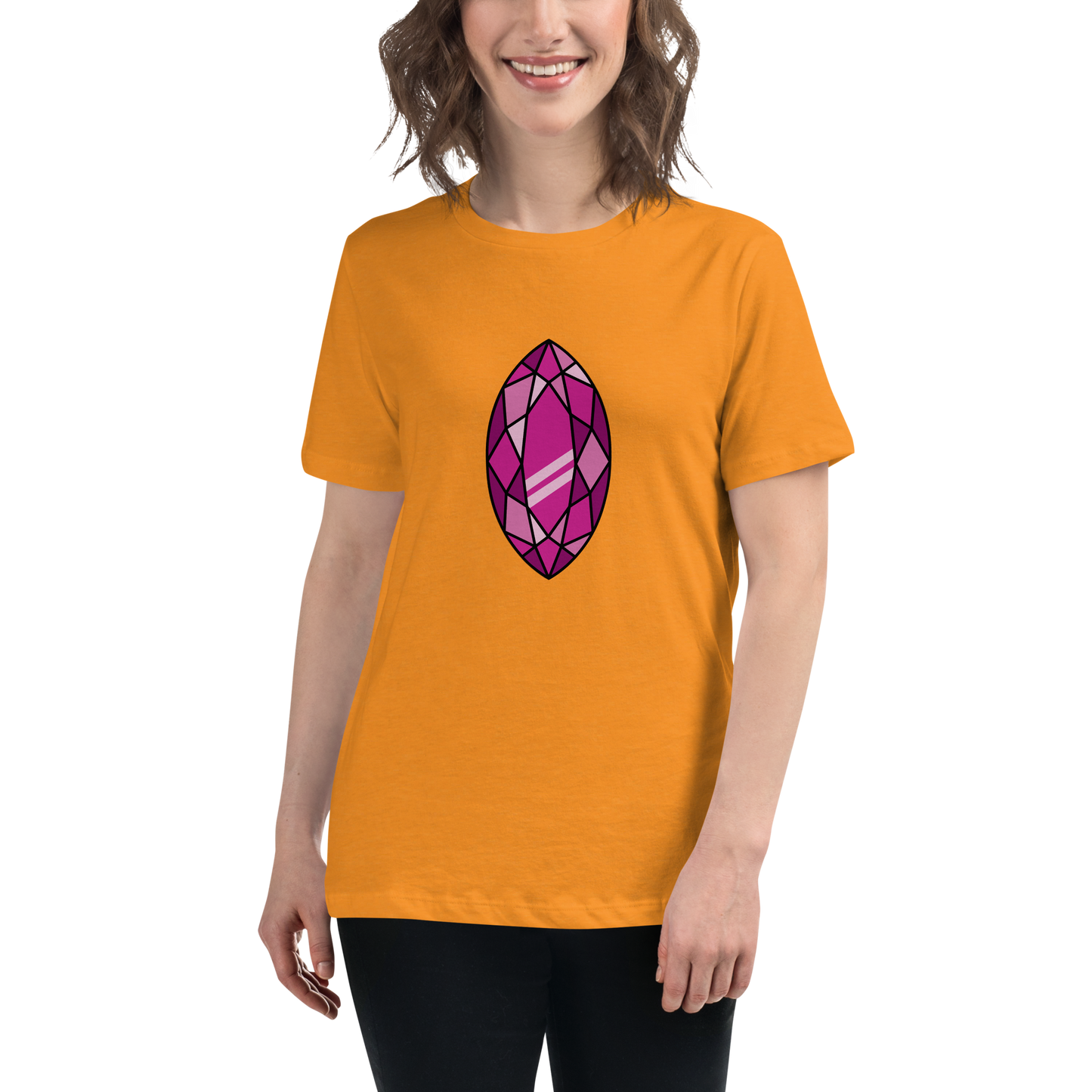 Women's Relaxed T-shirt - Diamonds & stones - Tear shaped gem pink