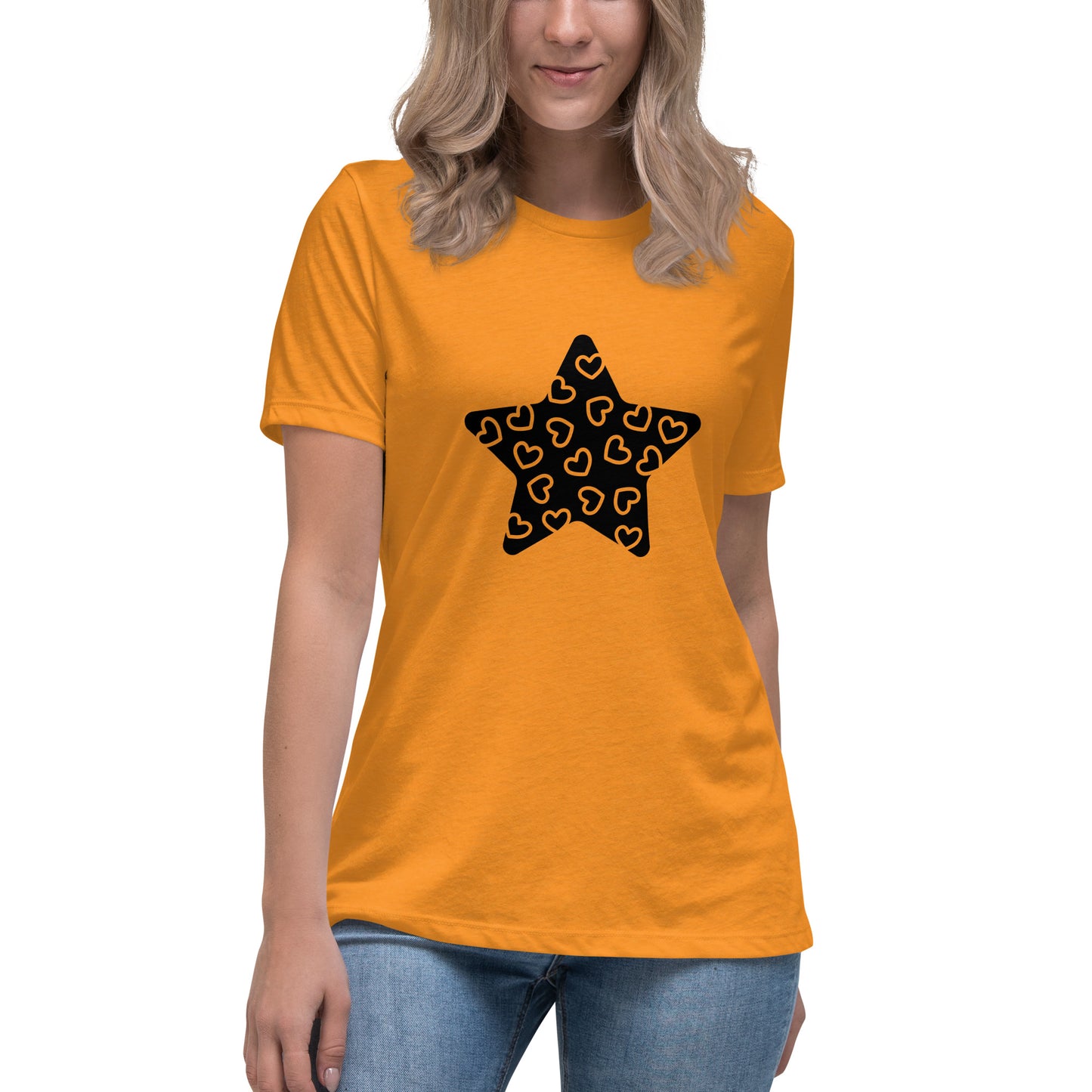 Women's Relaxed T-shirt - Twinkle stars - Star with small hearts