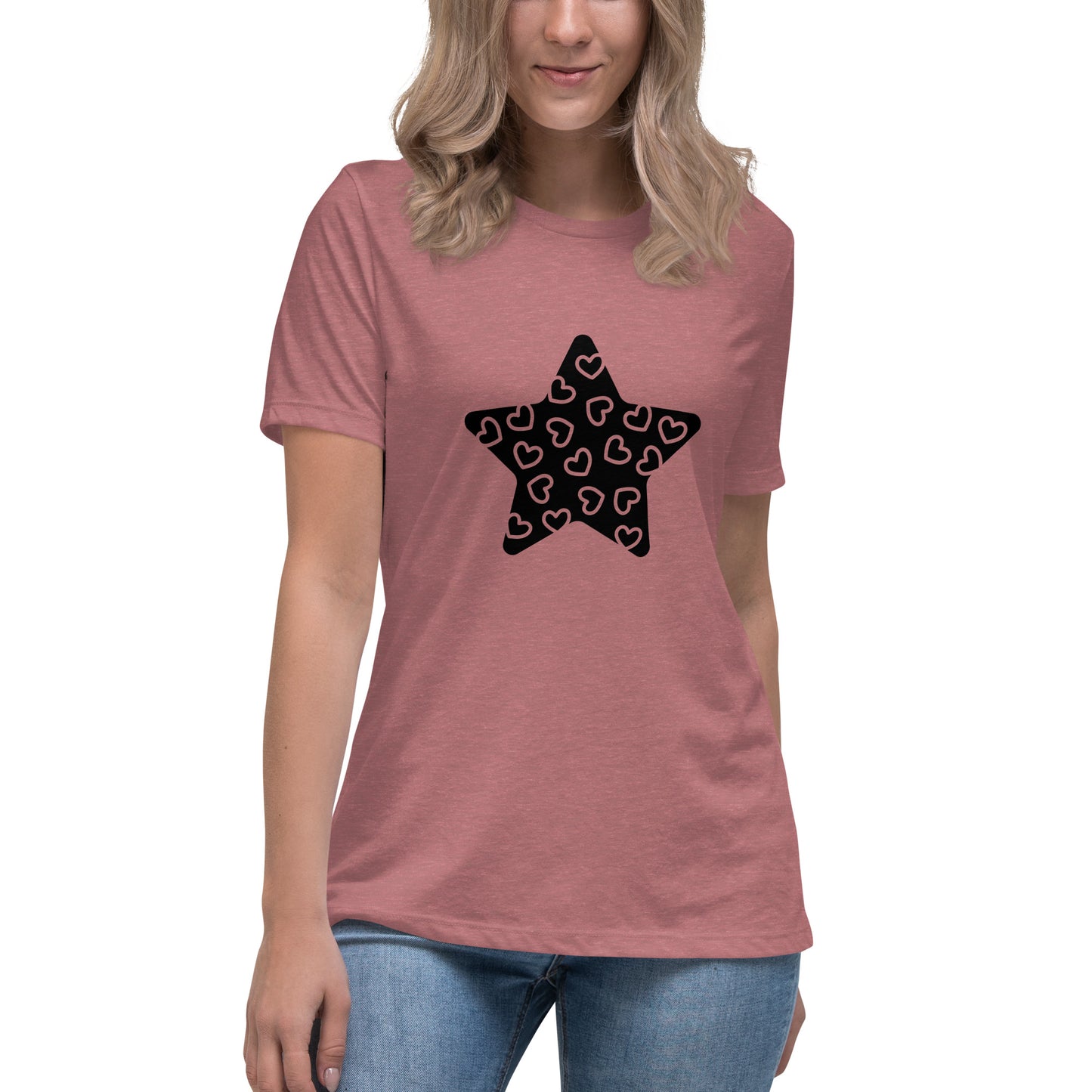 Women's Relaxed T-shirt - Twinkle stars - Star with small hearts