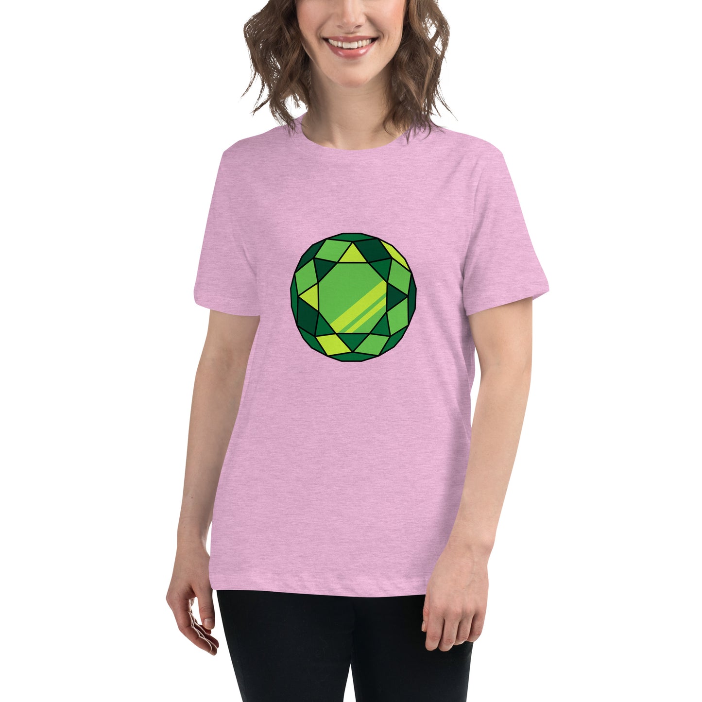 Women's Relaxed T-shirt - Diamonds & stones - Round gem green