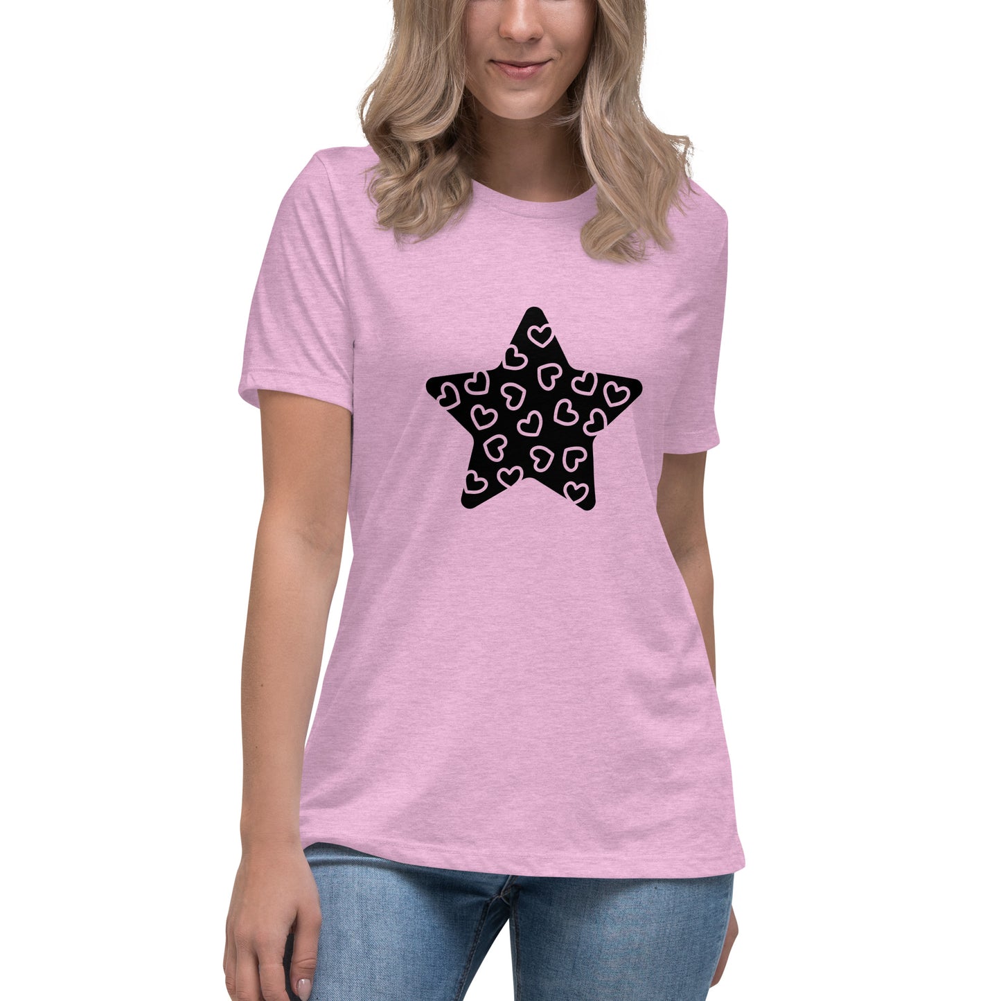 Women's Relaxed T-shirt - Twinkle stars - Star with small hearts