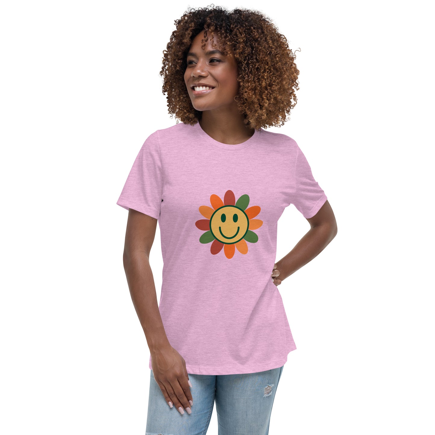 Women's Relaxed T-shirt - Back to the 60s - Smiley flower