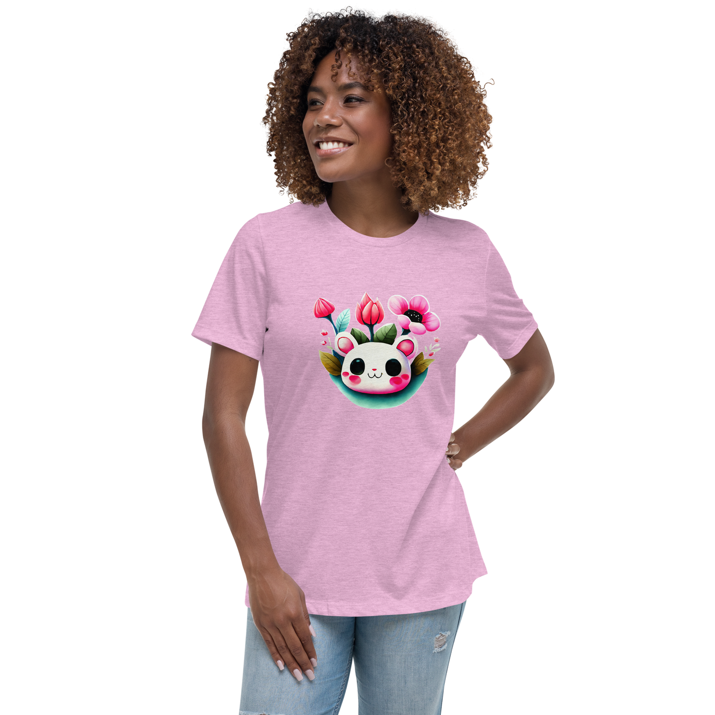 Women's Relaxed T-Shirt - White and pink Kawaii