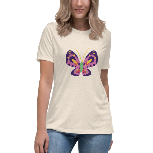 Women's Relaxed T-shirt - Colorful butterflies - Pink butterflie