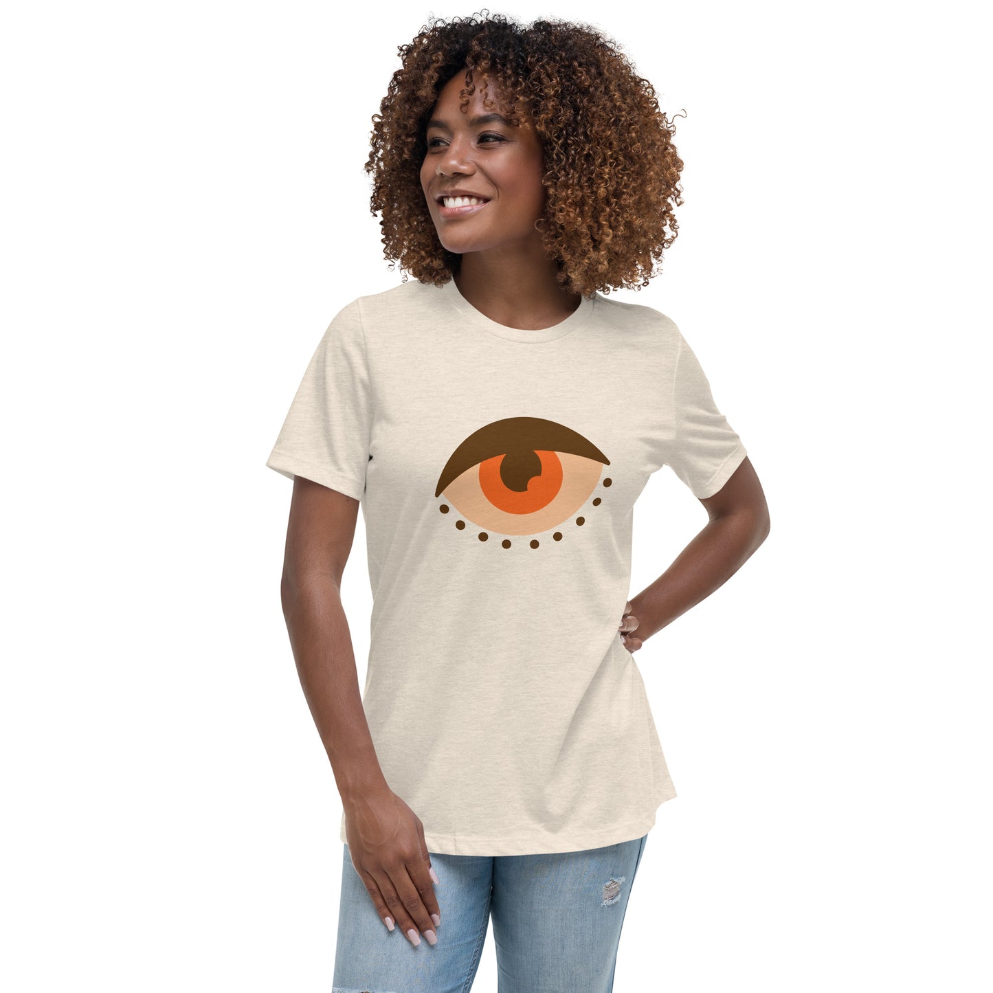 Women's Relaxed T-shirt - Colorful eyes - Brown beige eye