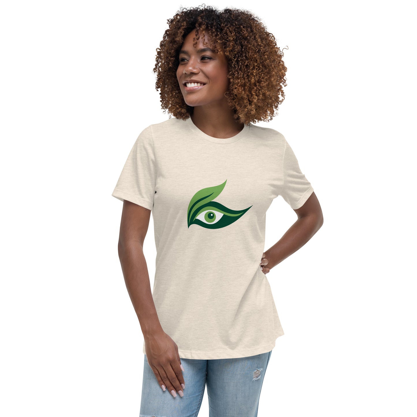 Women's Relaxed T-shirt - Colorful eyes - Green leaf eye