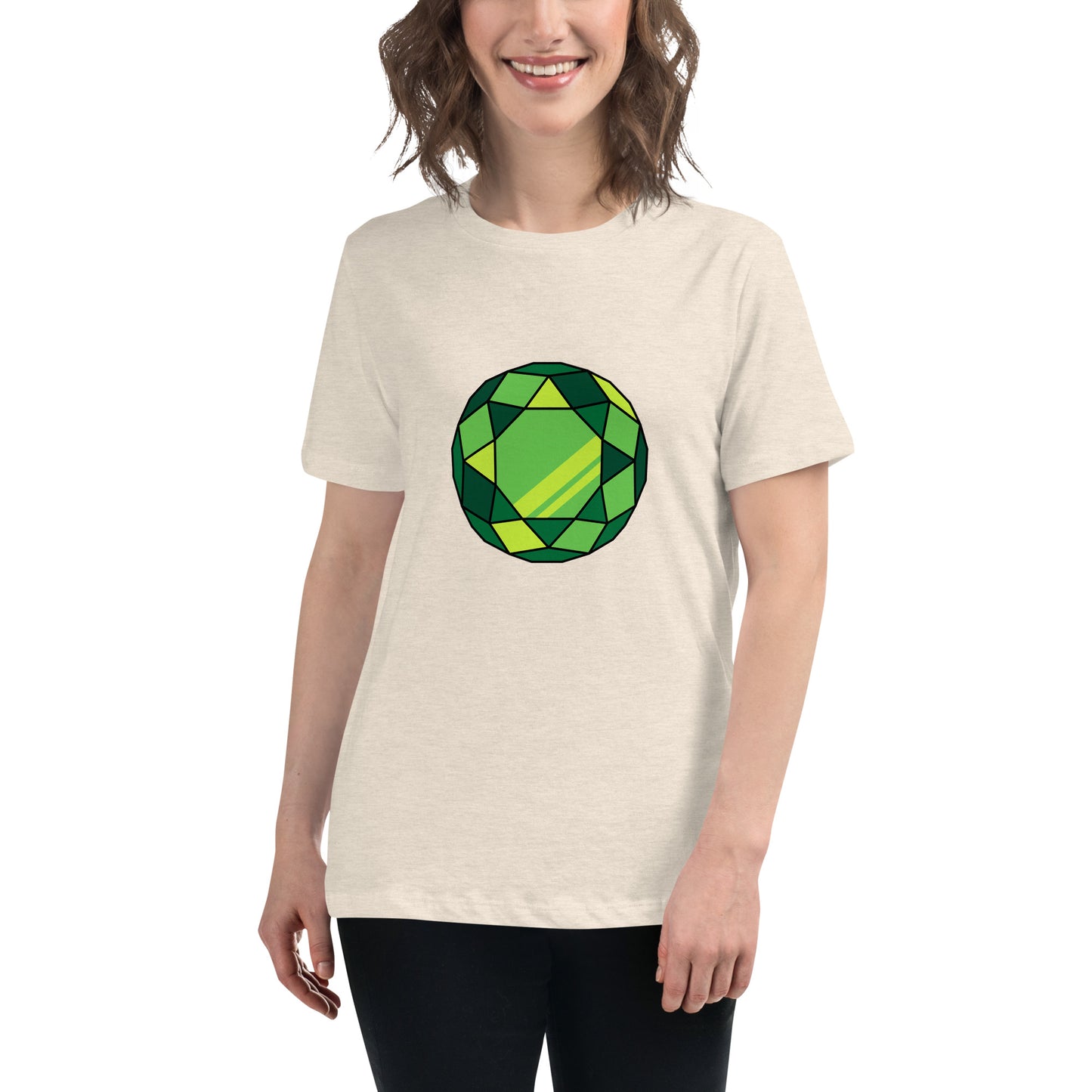 Women's Relaxed T-shirt - Diamonds & stones - Round gem green