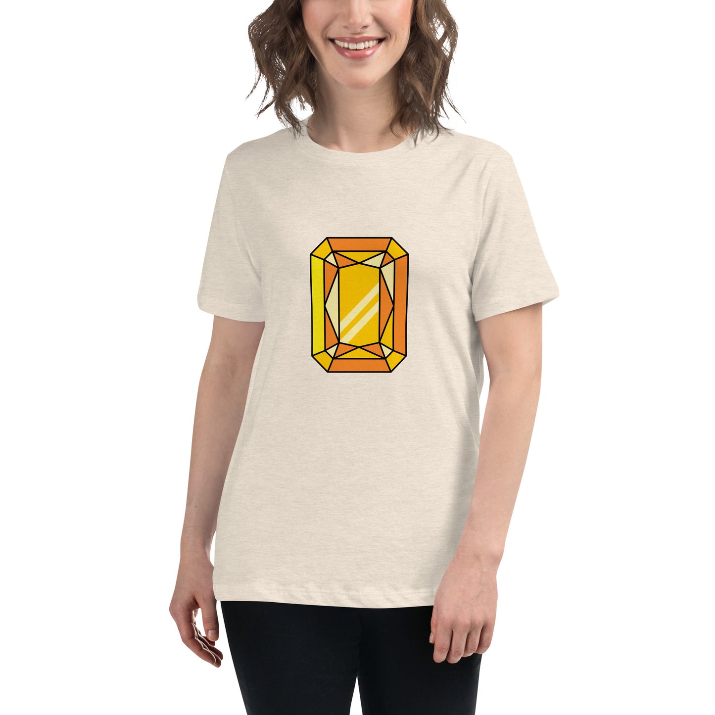 Women's Relaxed T-shirt - Diamonds & stones - Rectangular gem yellow