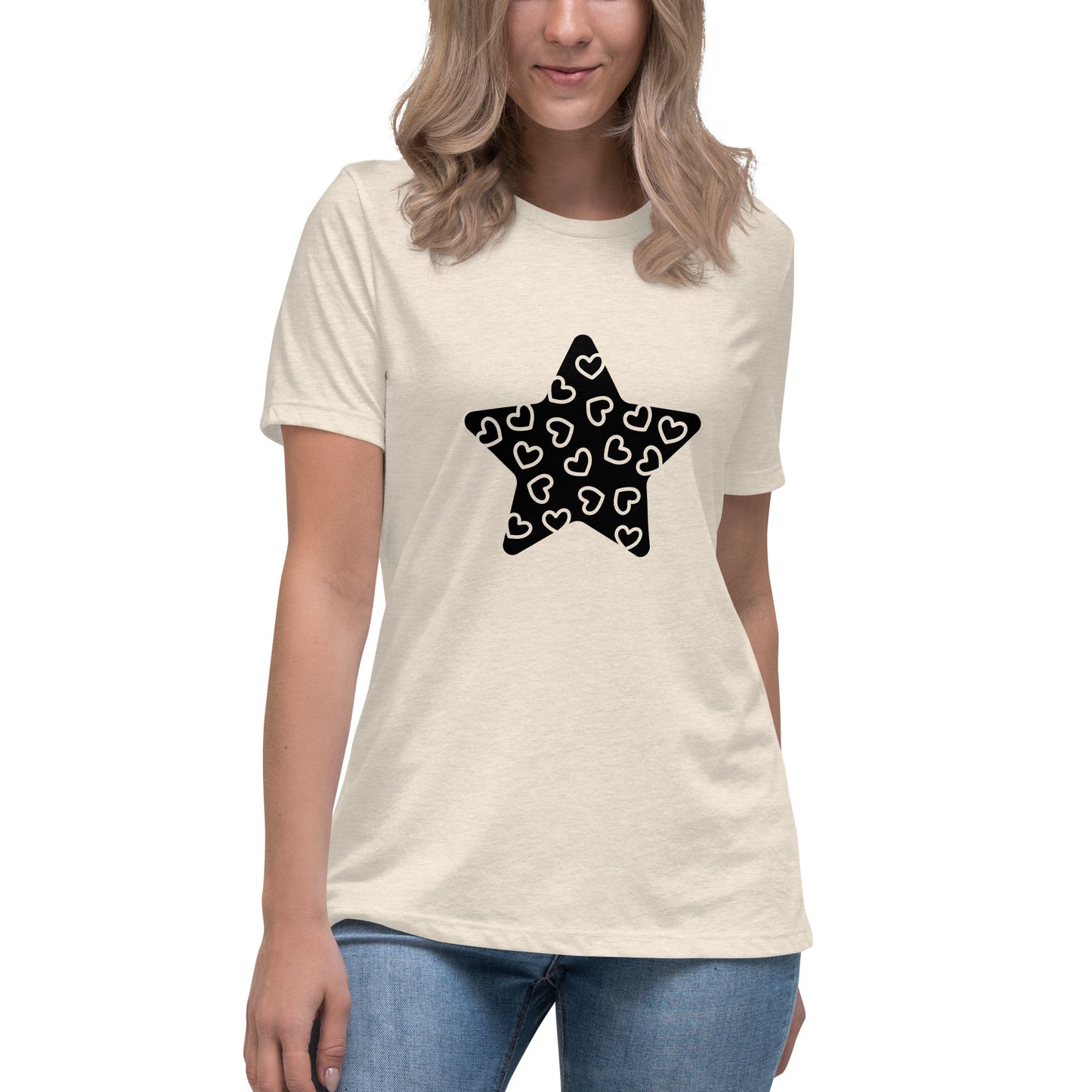 Women's Relaxed T-shirt - Twinkle stars - Star with small hearts