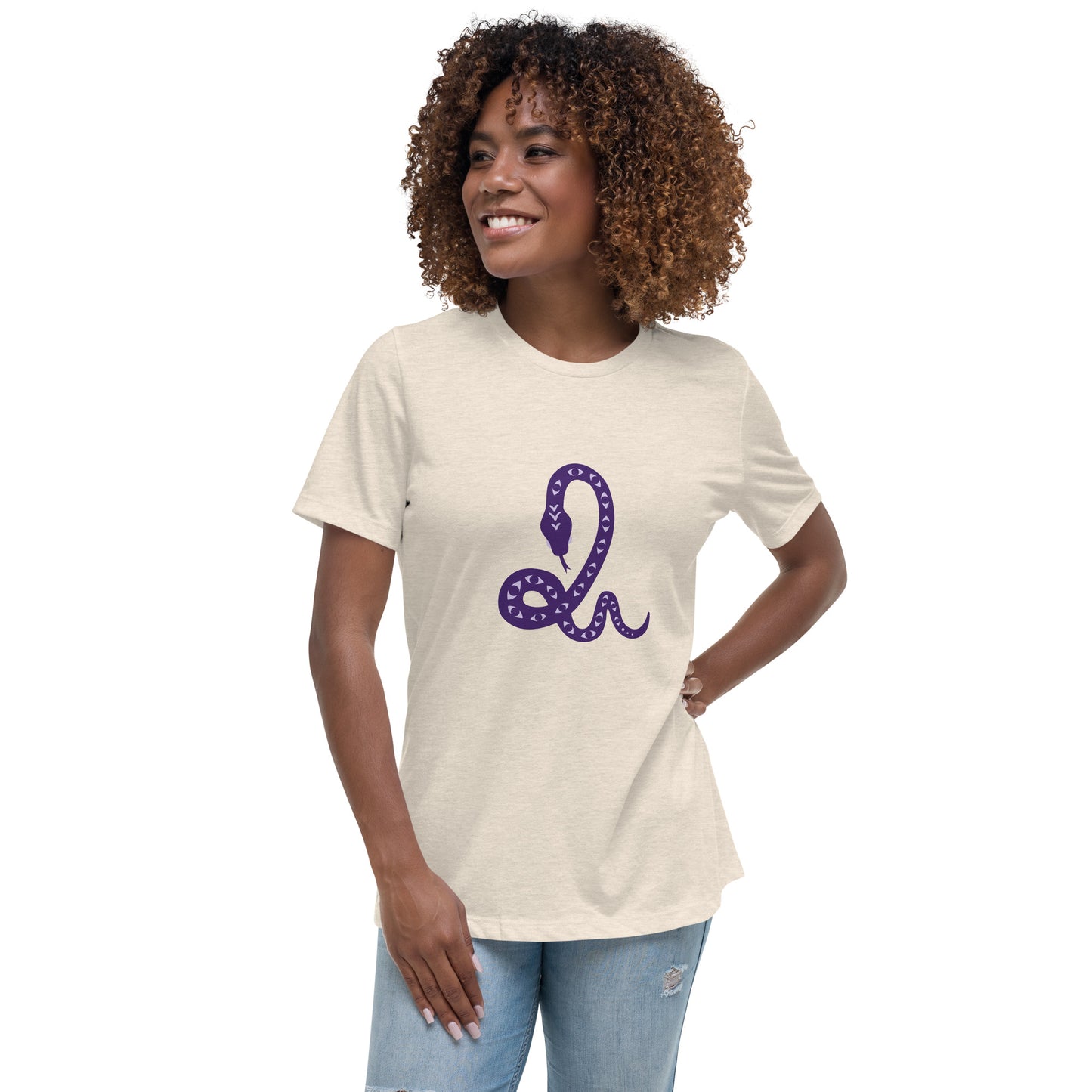 Women's Relaxed T-shirt - Snakes - Snake with eyes pattern