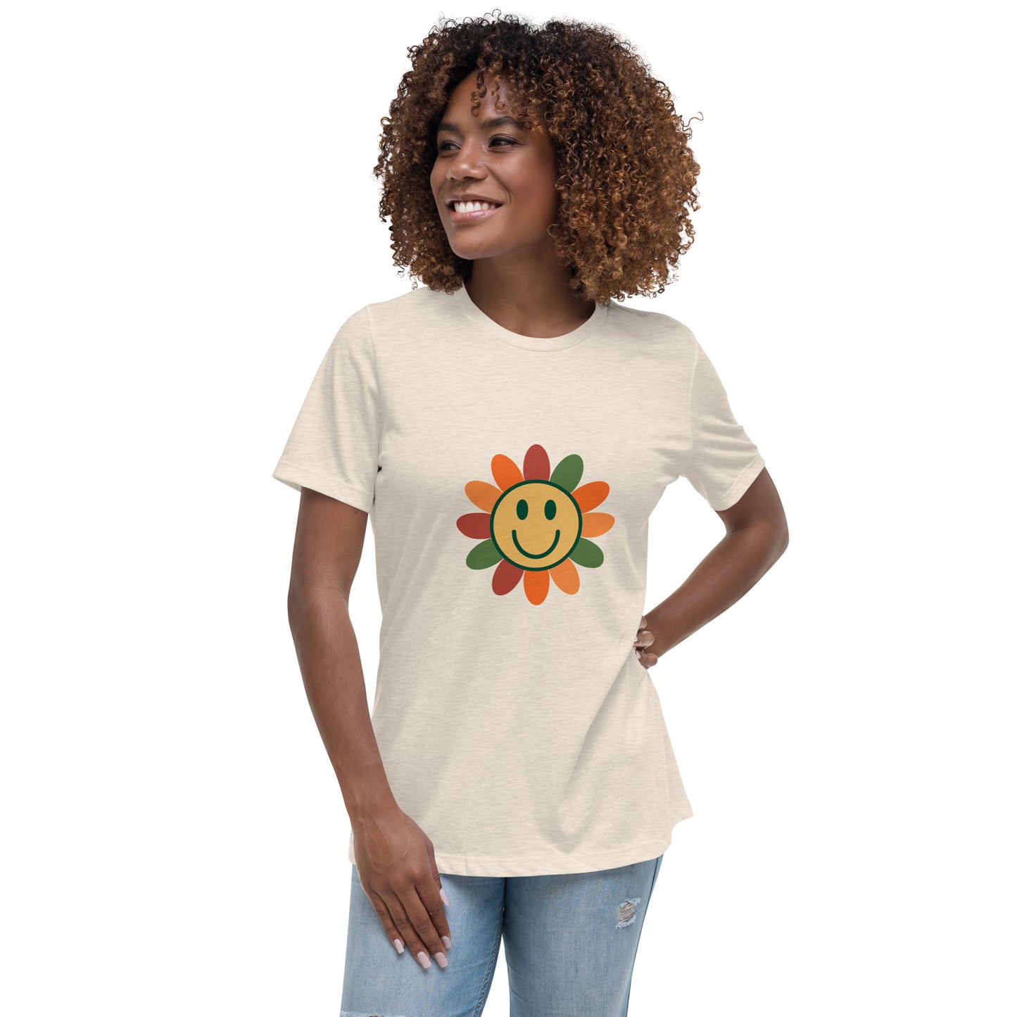 Women's Relaxed T-shirt - Back to the 60s - Smiley flower