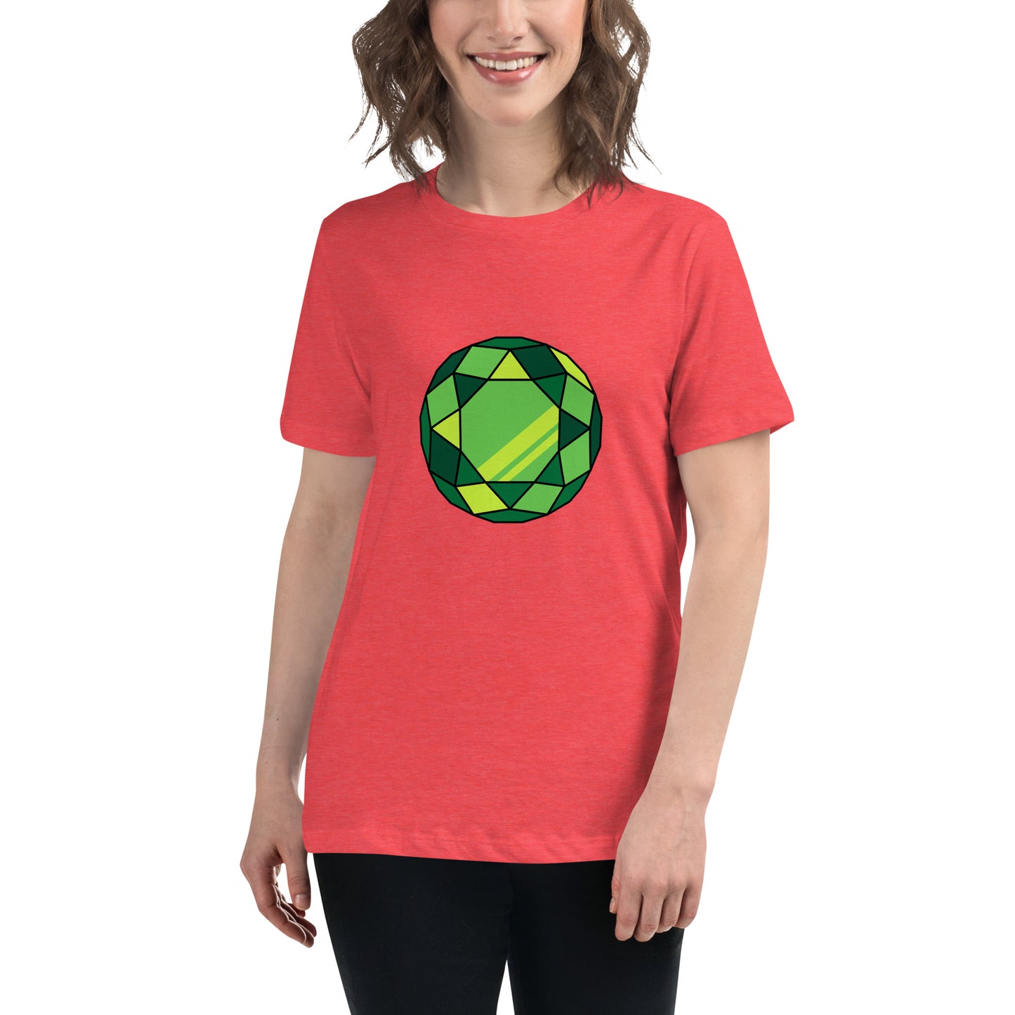 Women's Relaxed T-shirt - Diamonds & stones - Round gem green