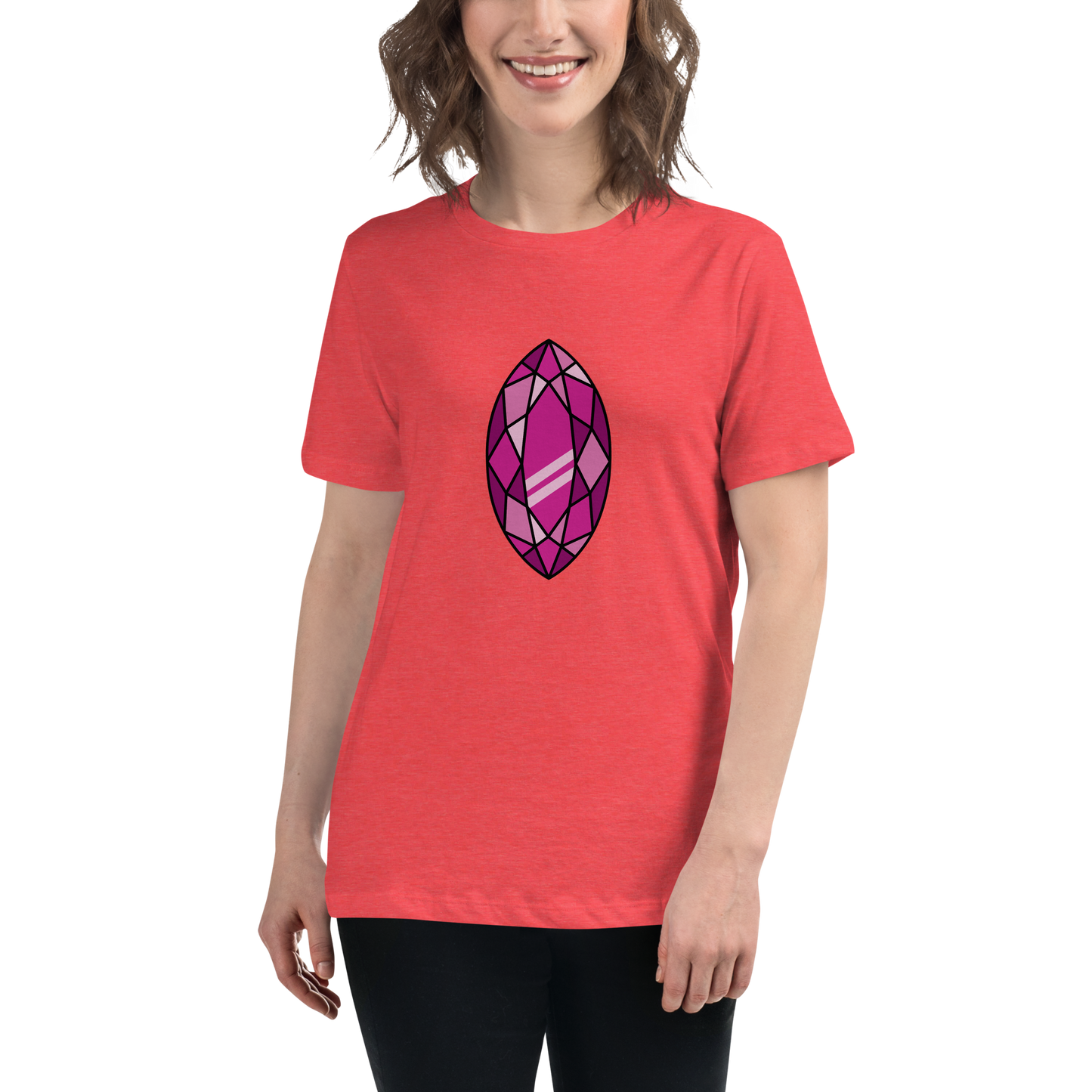 Women's Relaxed T-shirt - Diamonds & stones - Tear shaped gem pink