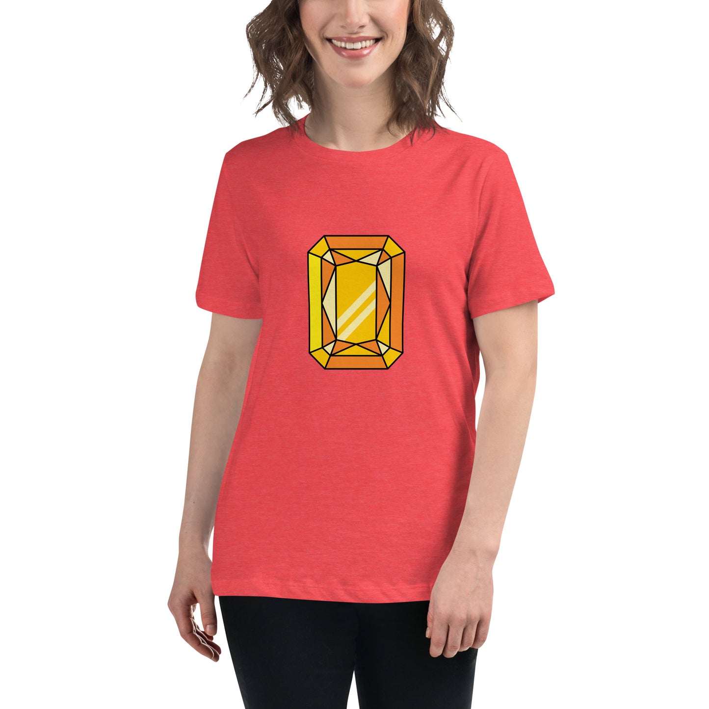 Women's Relaxed T-shirt - Diamonds & stones - Rectangular gem yellow