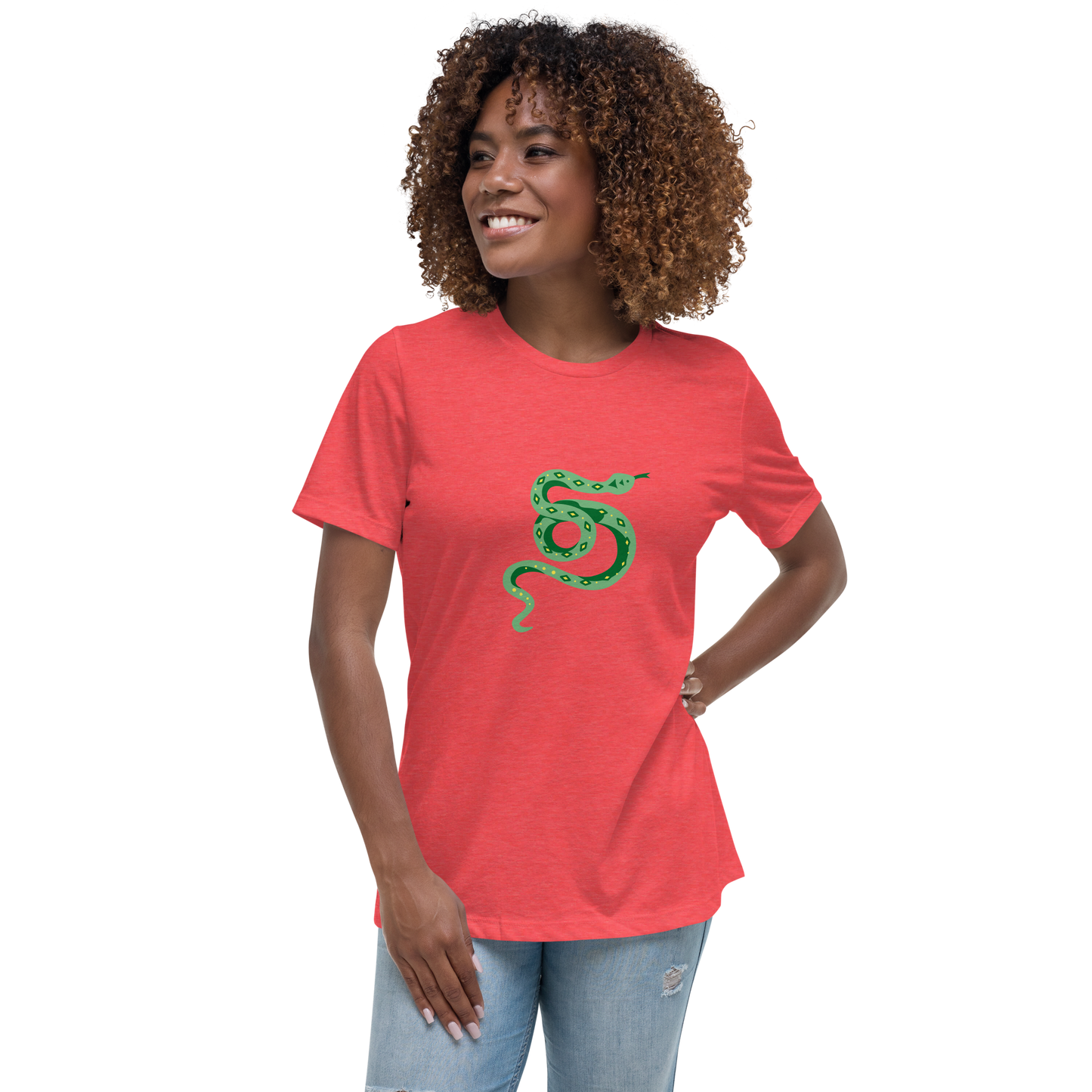 Women's Relaxed T-shirt - Snakes - Green and yellow snake