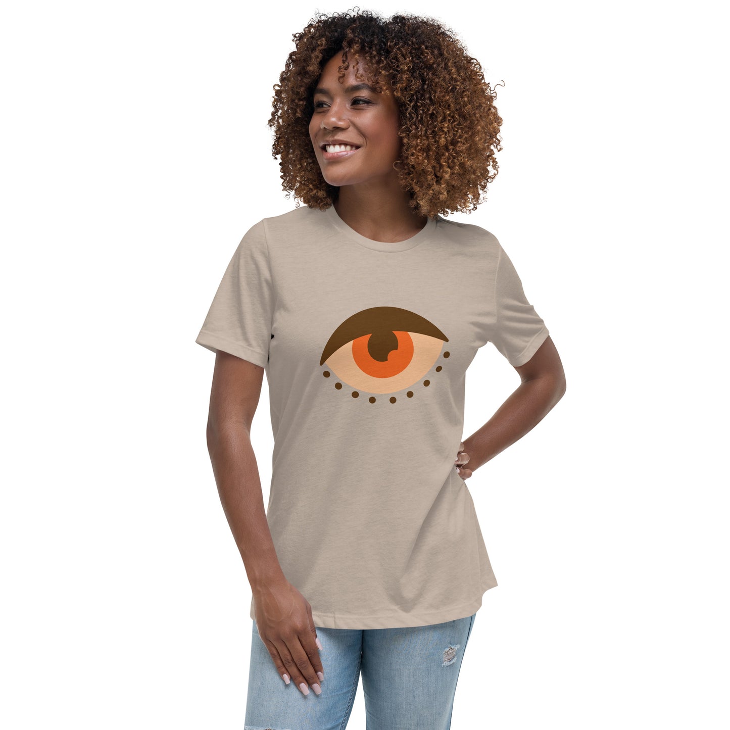 Women's Relaxed T-shirt - Colorful eyes - Brown beige eye