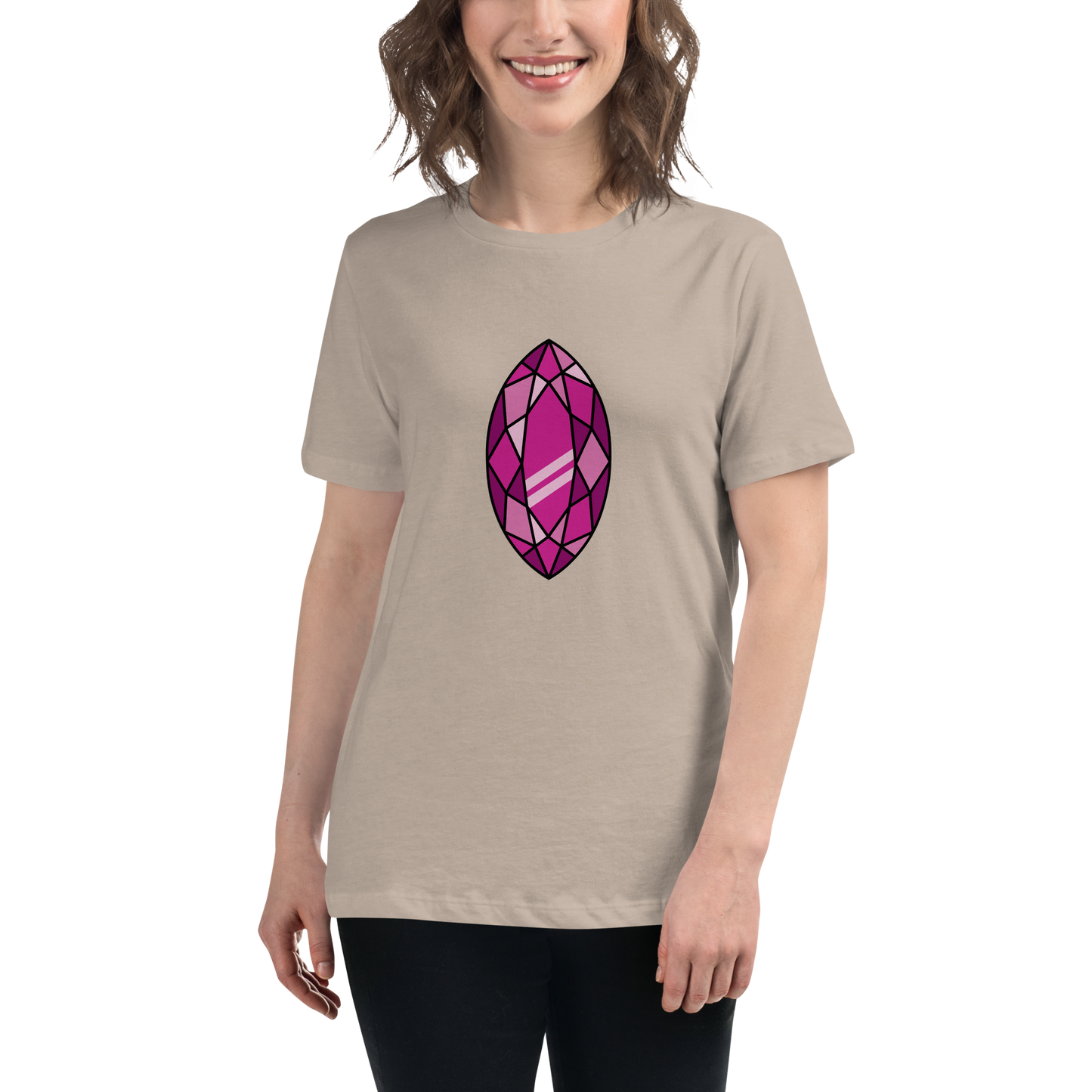 Women's Relaxed T-shirt - Diamonds & stones - Tear shaped gem pink