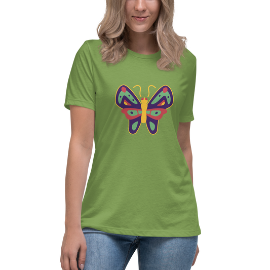 Women's Relaxed T-shirt - Colorful butterflies - Yellow and green butterflie