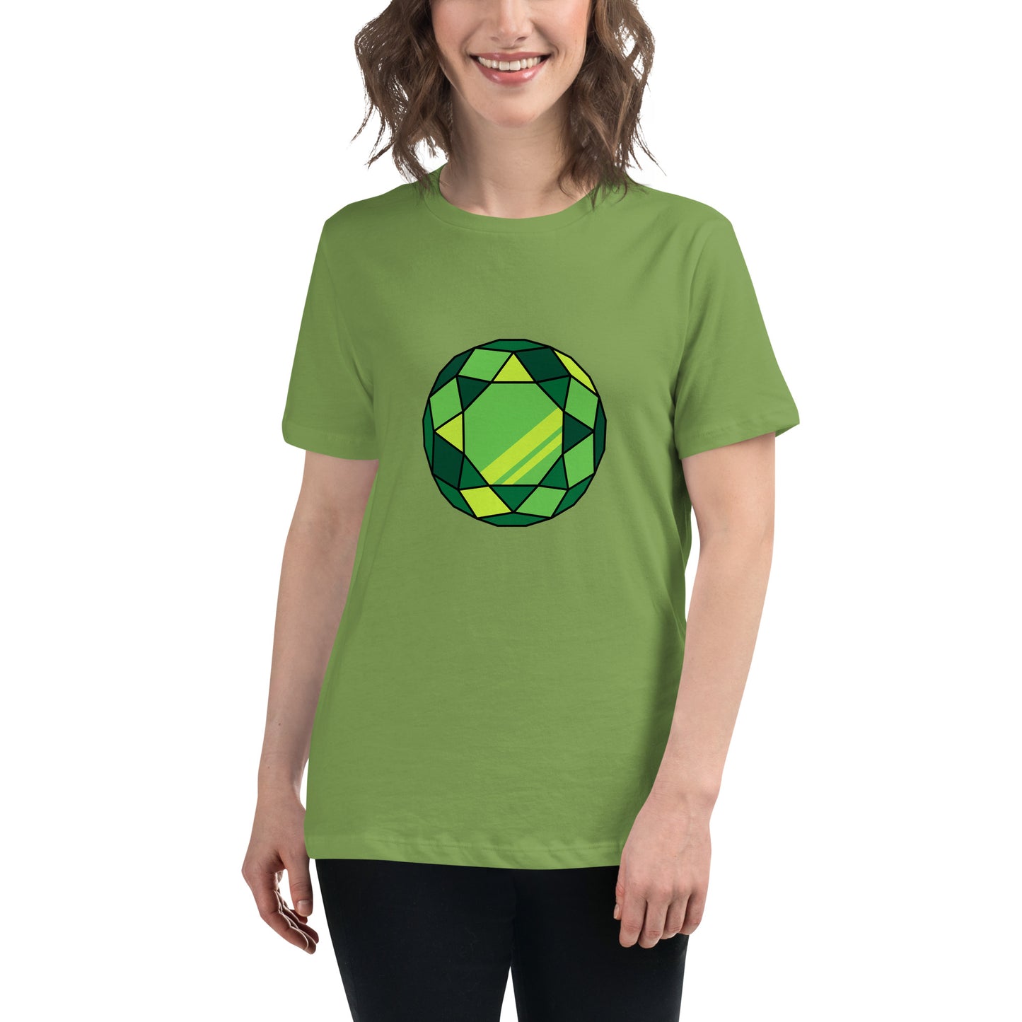 Women's Relaxed T-shirt - Diamonds & stones - Round gem green