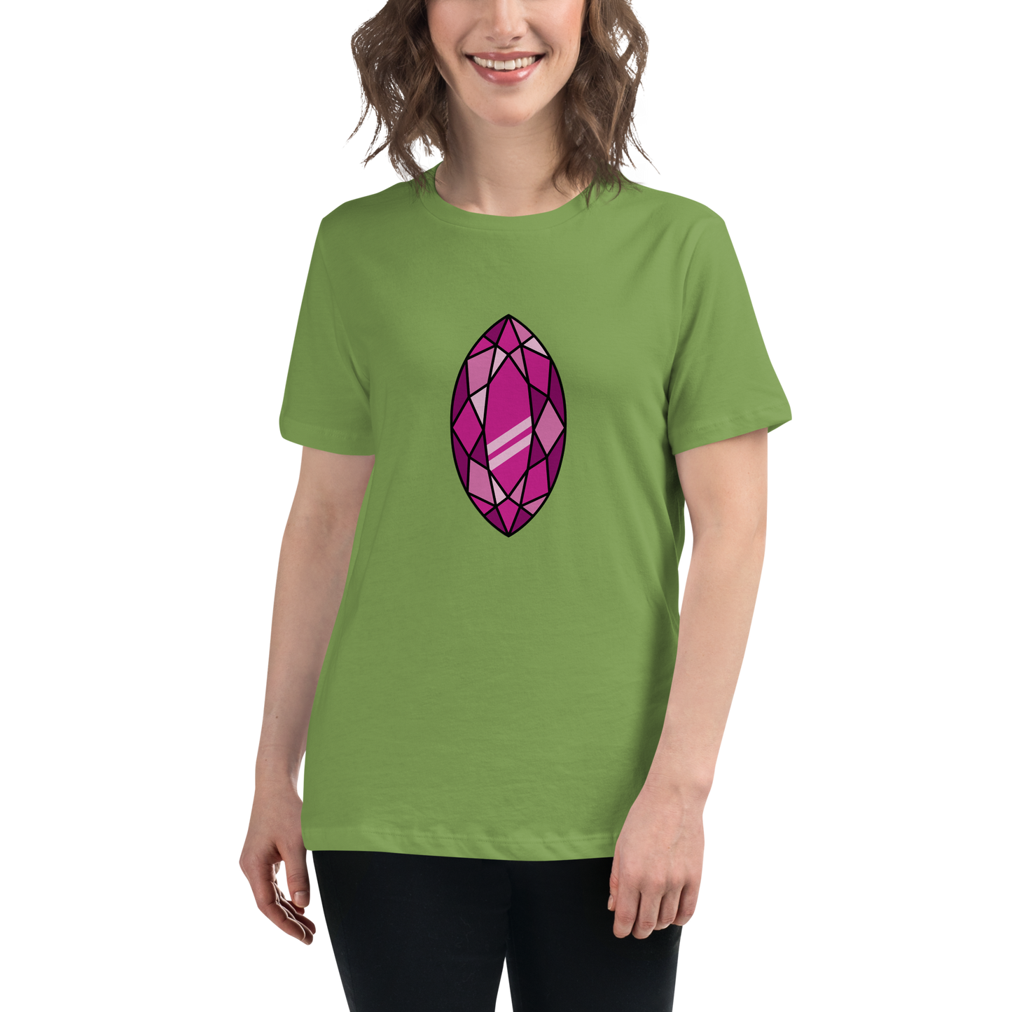 Women's Relaxed T-shirt - Diamonds & stones - Tear shaped gem pink