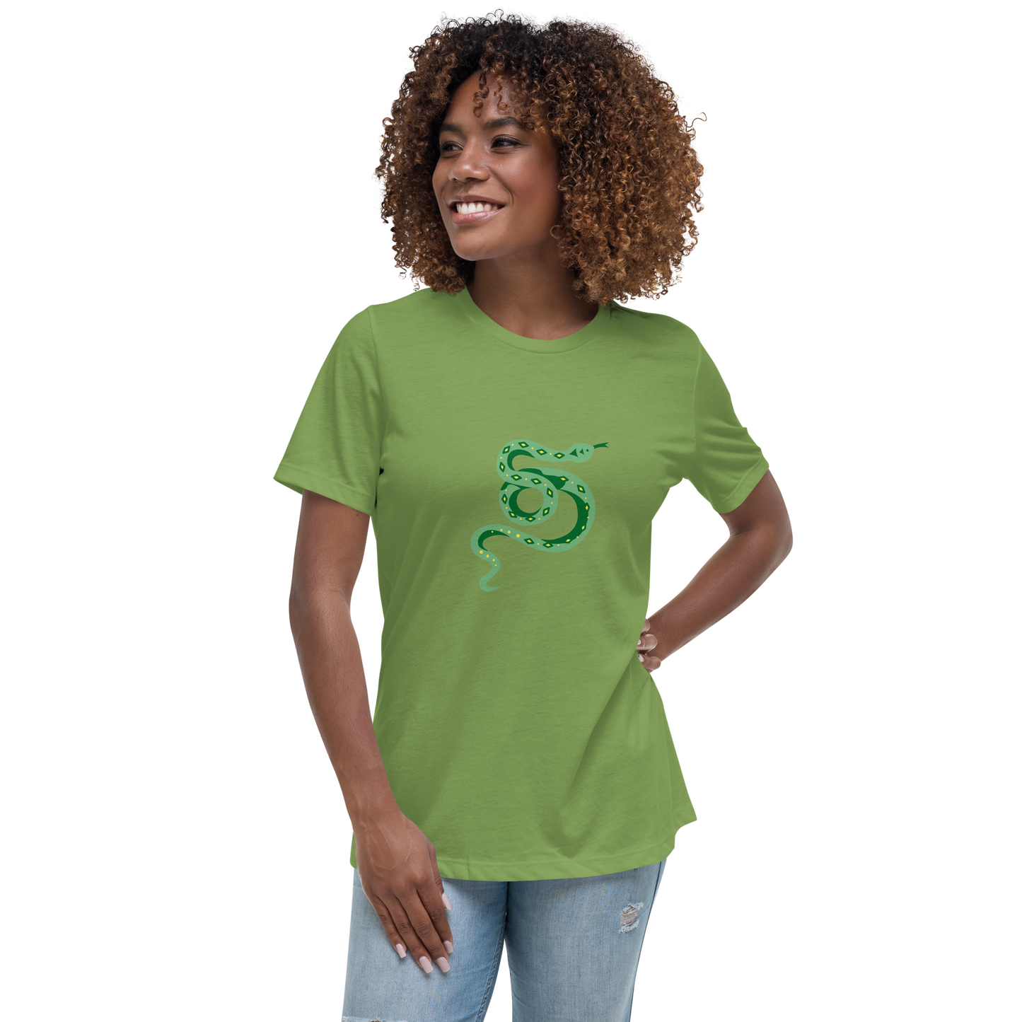 Women's Relaxed T-shirt - Snakes - Green and yellow snake