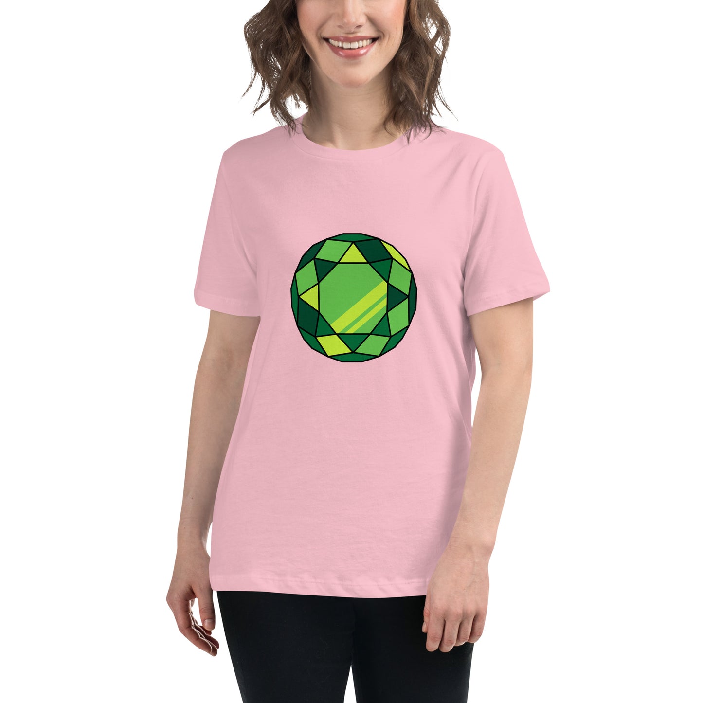 Women's Relaxed T-shirt - Diamonds & stones - Round gem green