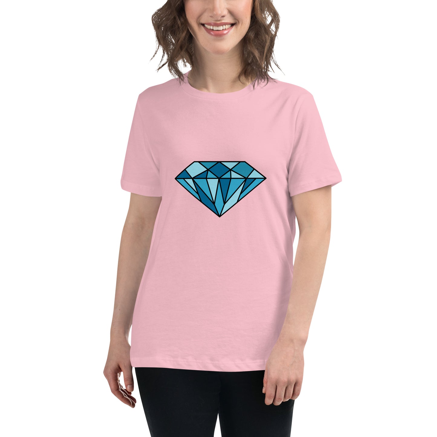 Women's Relaxed T-shirt - Diamonds & stones - Blue diamonds