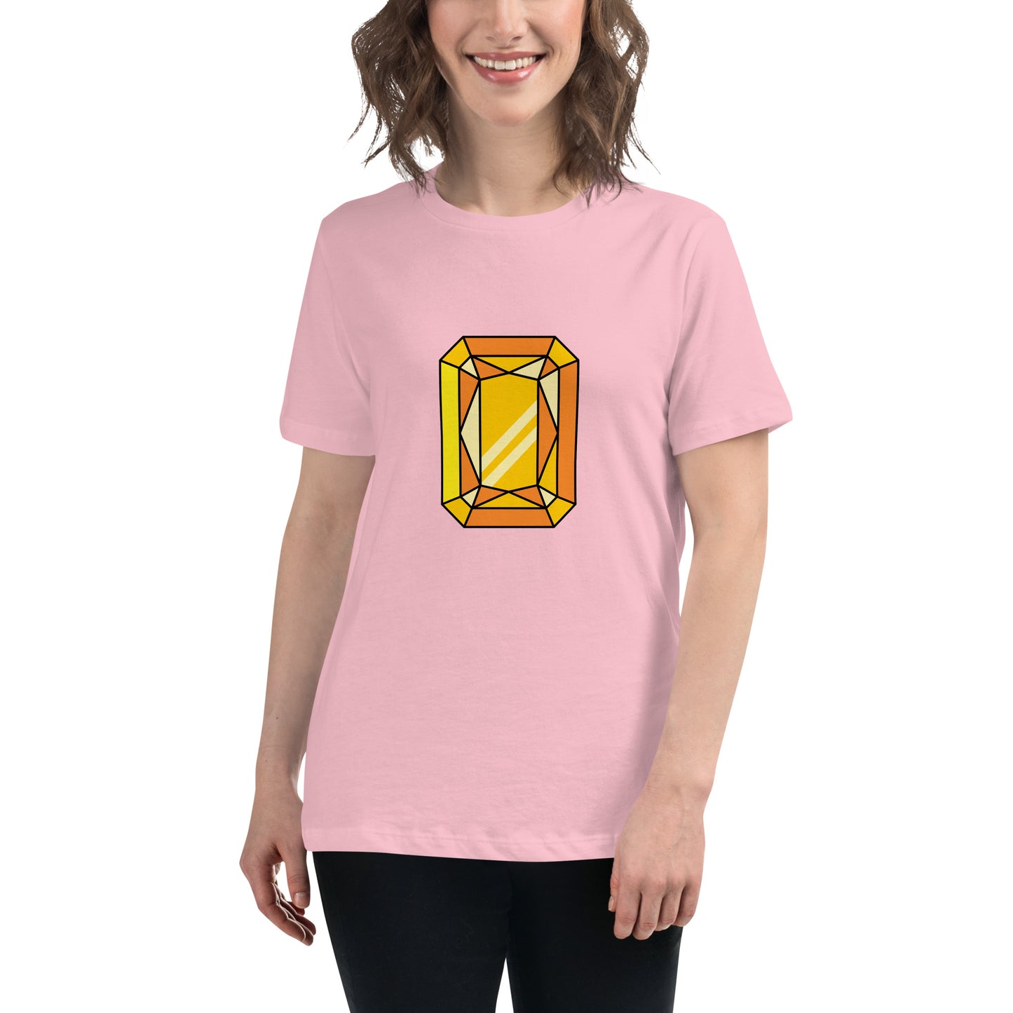 Women's Relaxed T-shirt - Diamonds & stones - Rectangular gem yellow