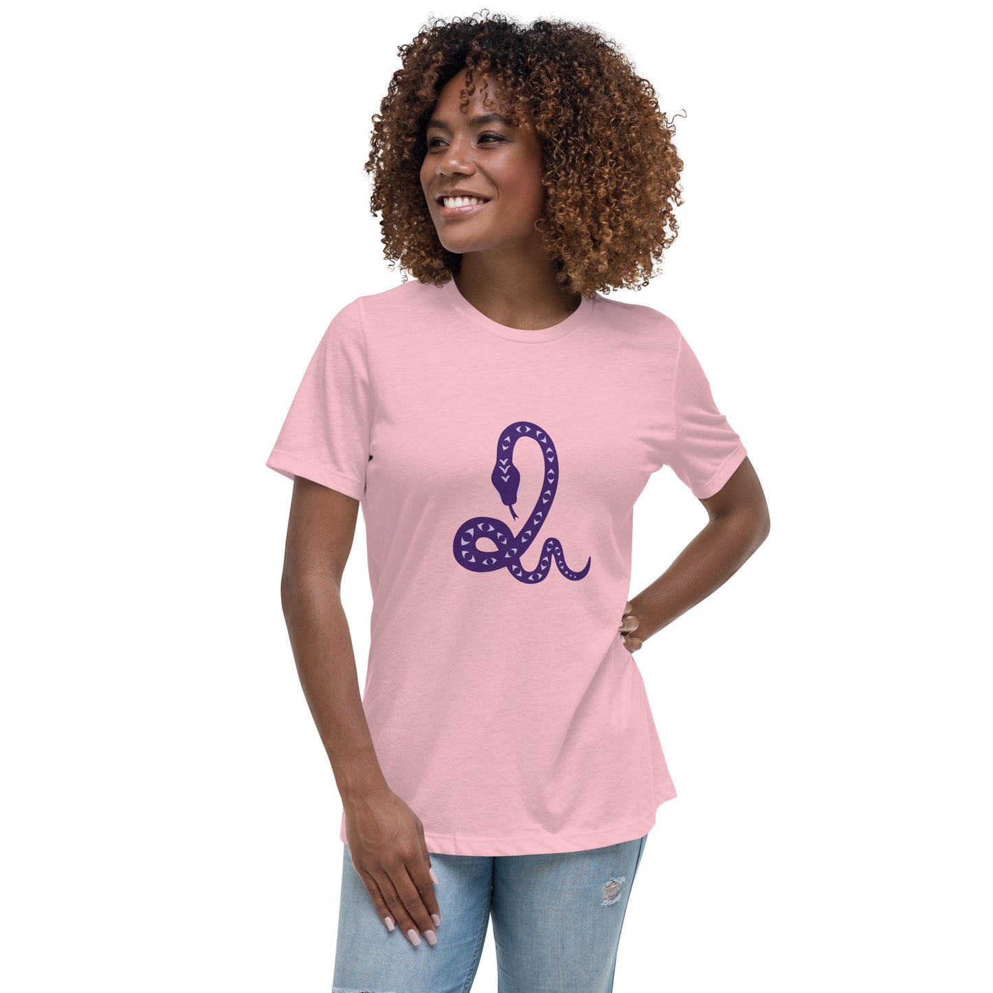 Women's Relaxed T-shirt - Snakes - Snake with eyes pattern