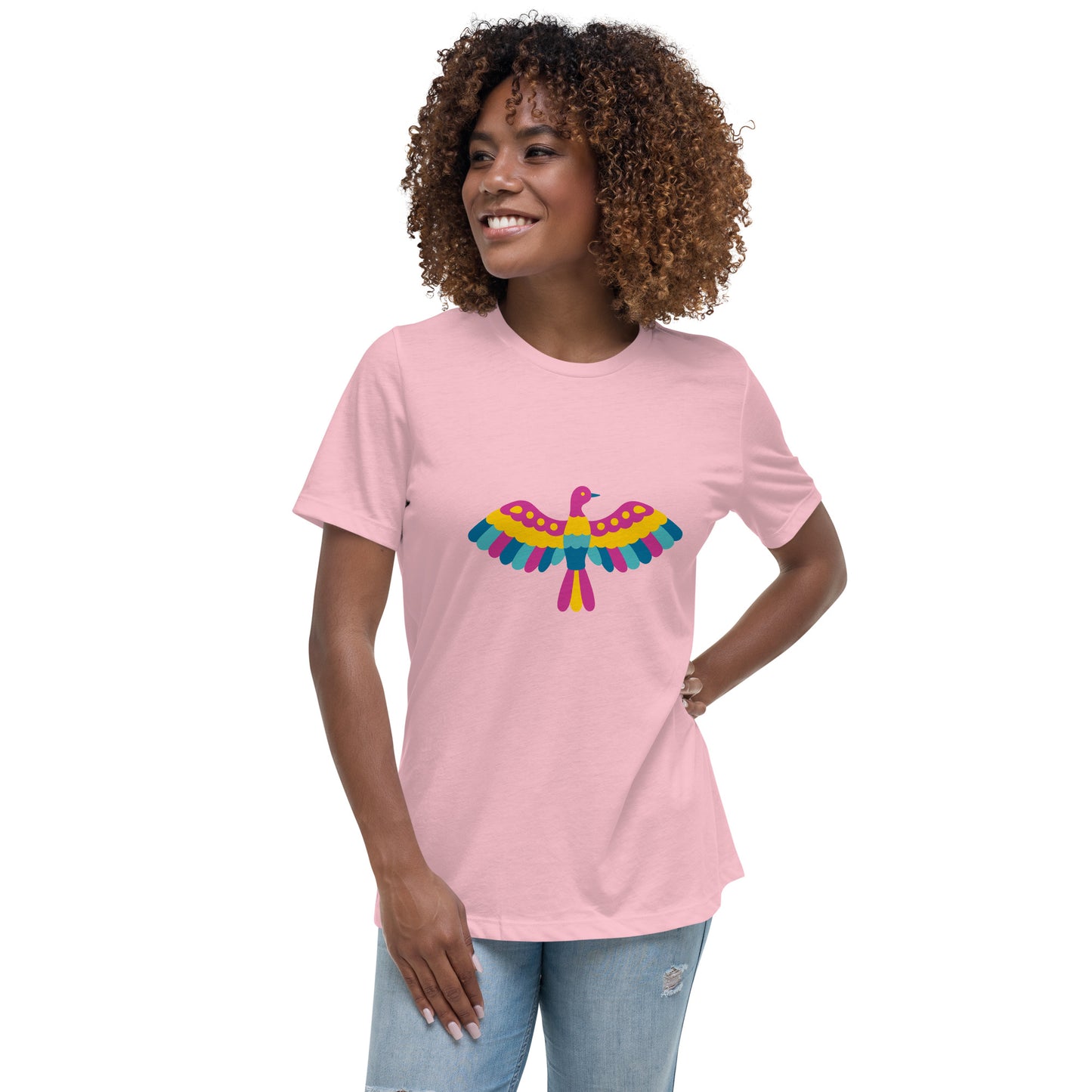 Women's Relaxed T-shirt - Touch of Mexico - Mexican folk otomi style bird