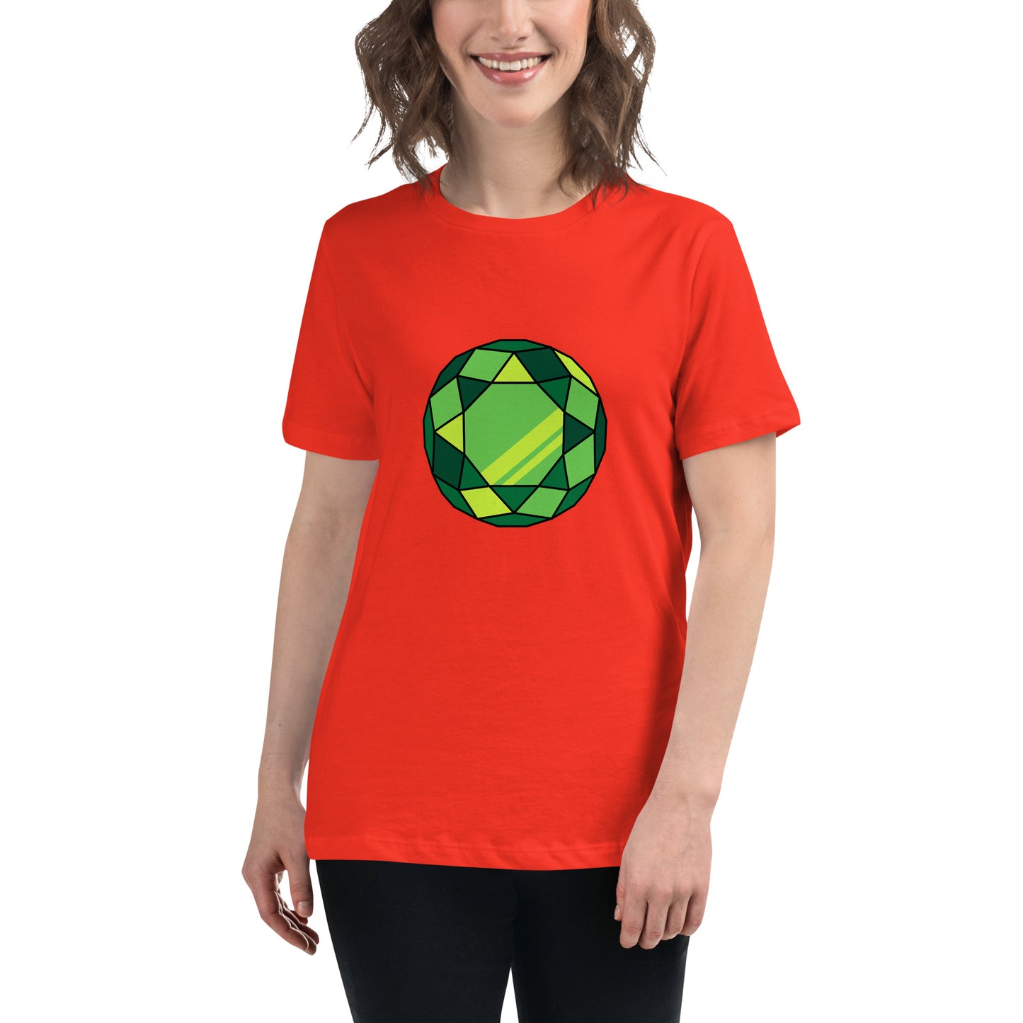 Women's Relaxed T-shirt - Diamonds & stones - Round gem green