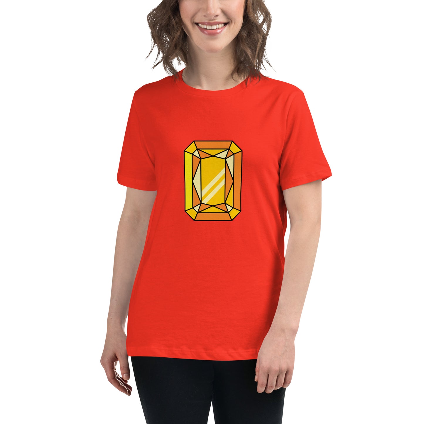 Women's Relaxed T-shirt - Diamonds & stones - Rectangular gem yellow