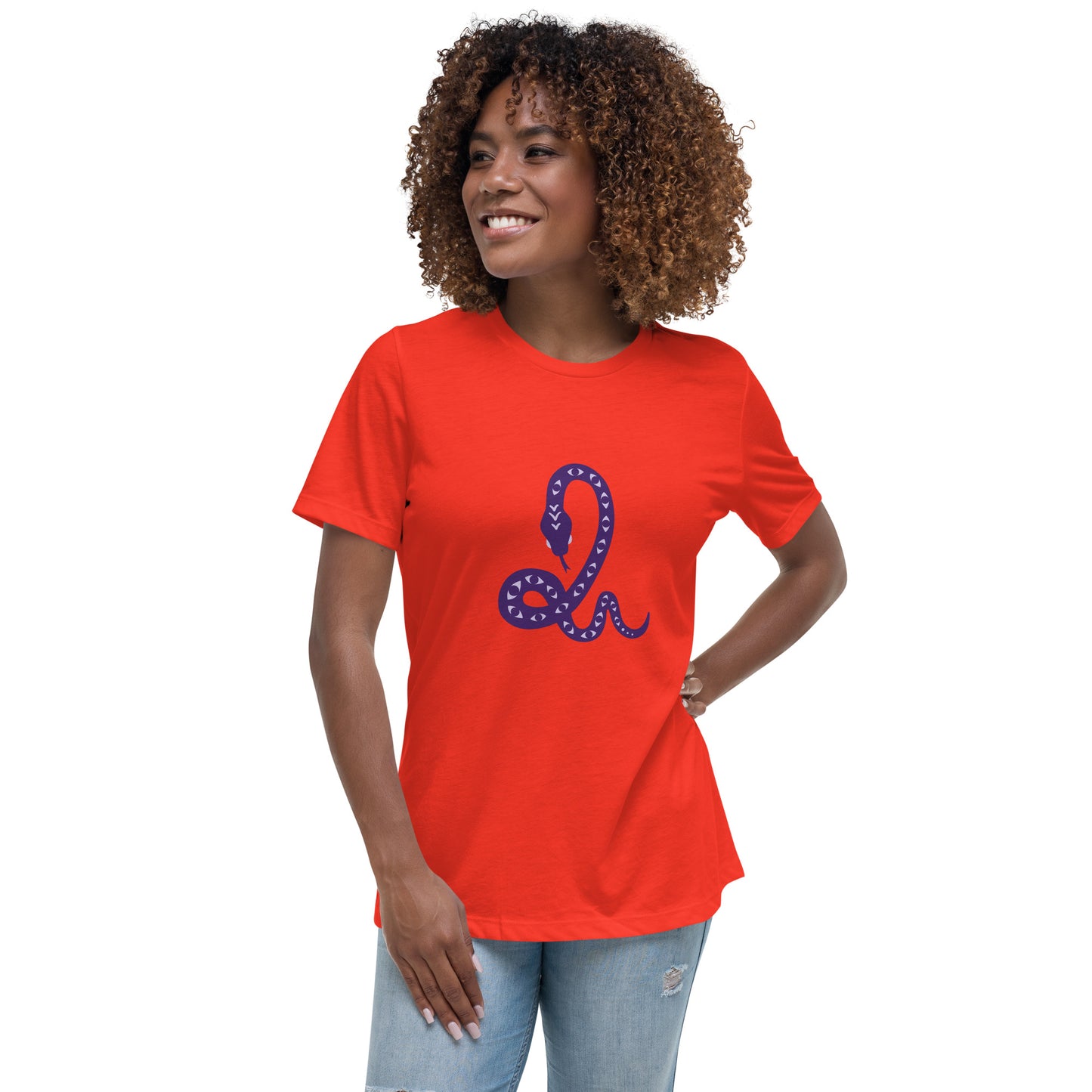 Women's Relaxed T-shirt - Snakes - Snake with eyes pattern