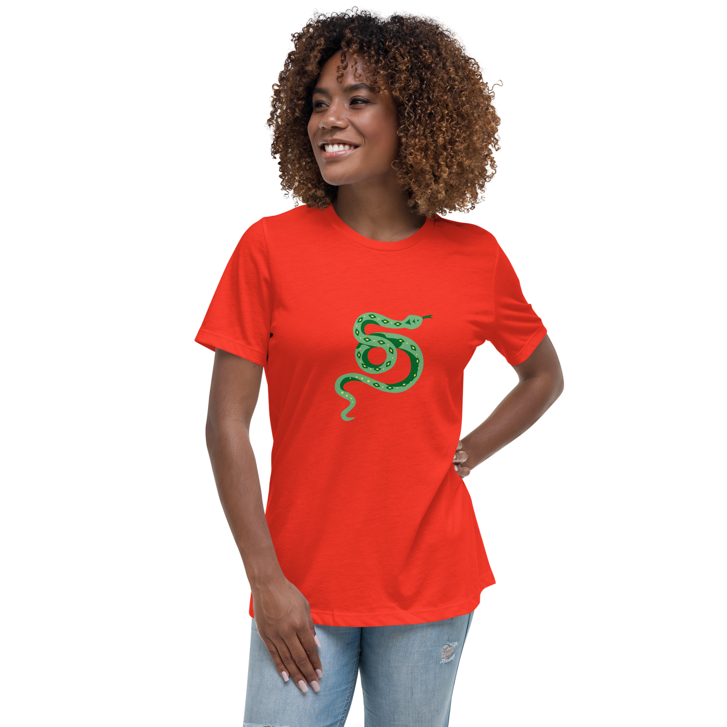 Women's Relaxed T-shirt - Snakes - Green and yellow snake