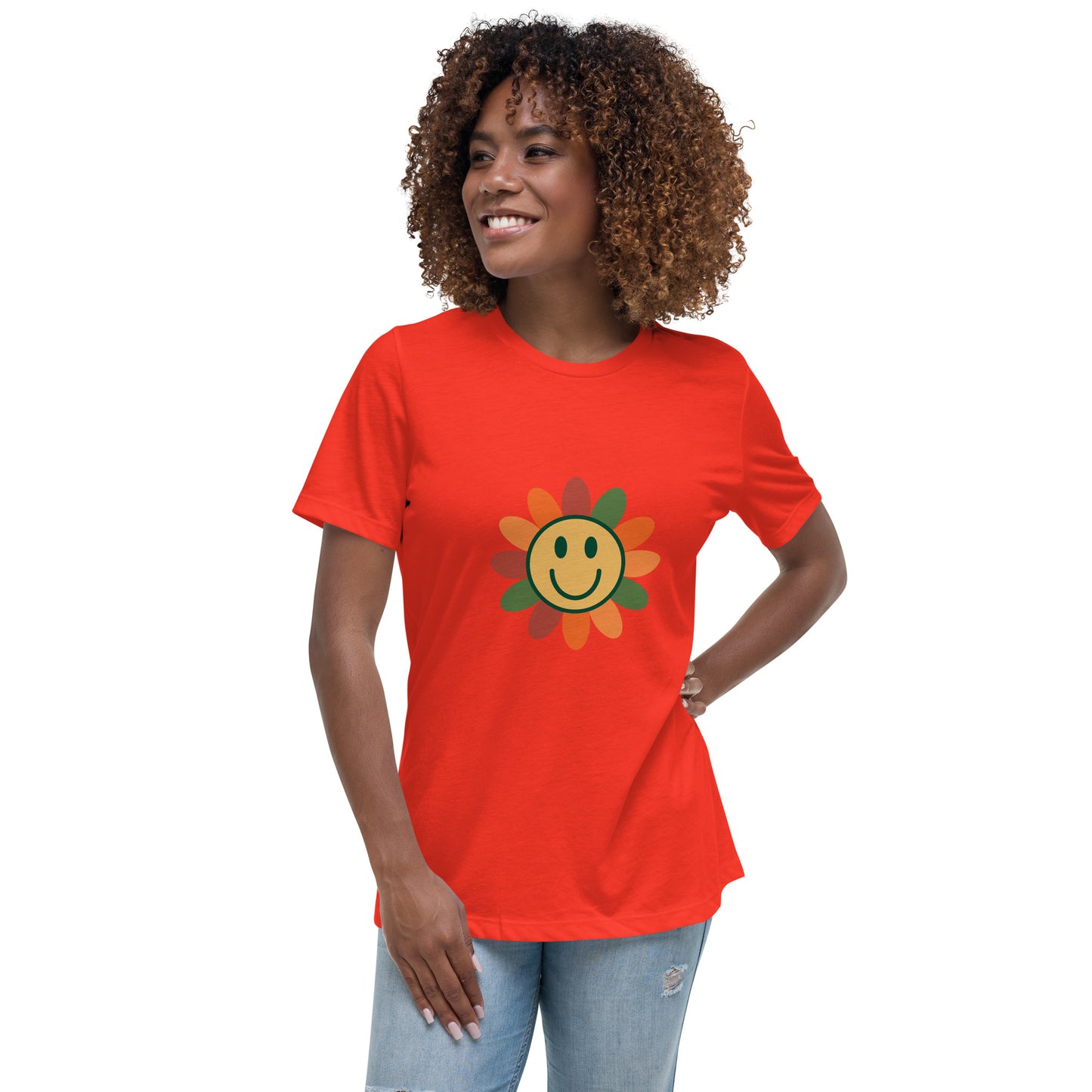 Women's Relaxed T-shirt - Back to the 60s - Smiley flower