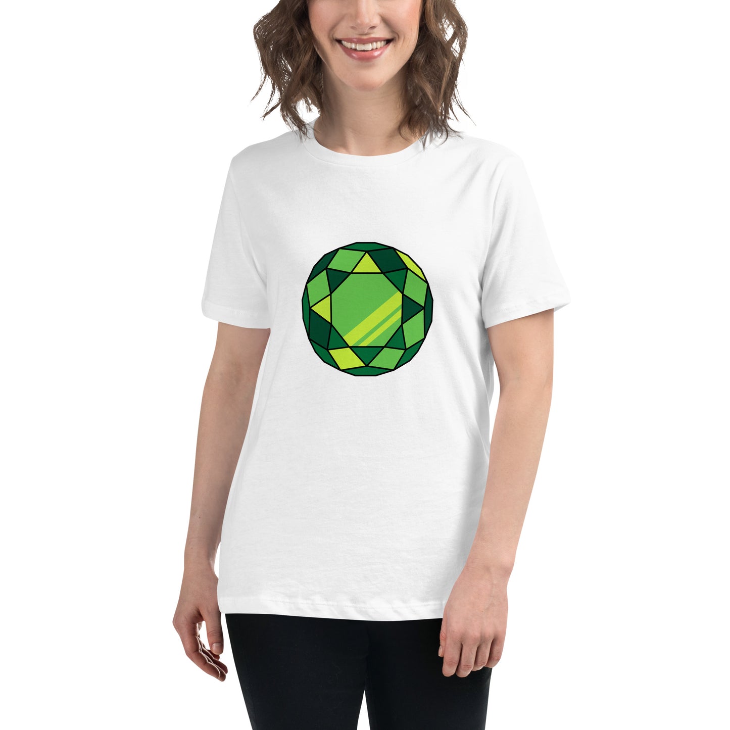 Women's Relaxed T-shirt - Diamonds & stones - Round gem green