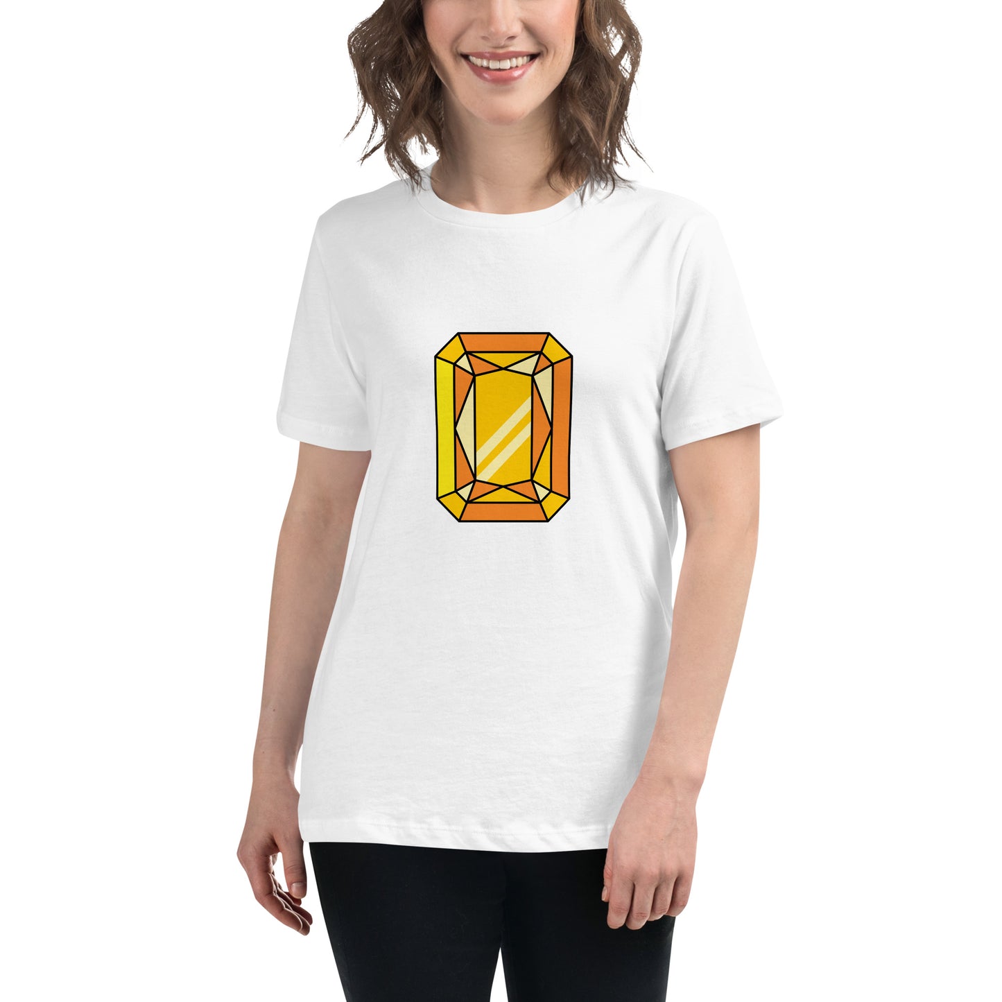 Women's Relaxed T-shirt - Diamonds & stones - Rectangular gem yellow